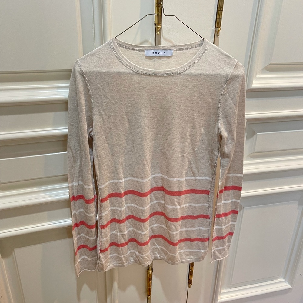 Kokun Beige Cashmere Top With Stripes